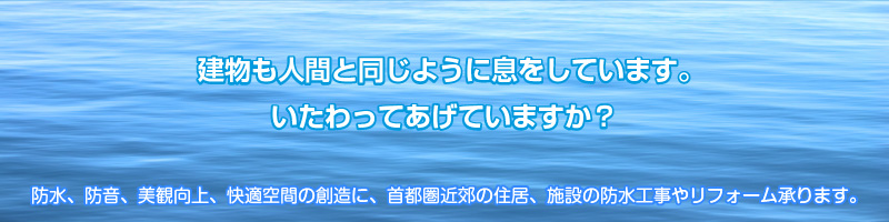 防水、防音、美観向上、快適空間の創造に、首都圏近郊の住居、施設の防水工事やリフォーム承ります。